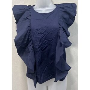 J. Crew Ruffle Sleeveless Peasant Top Navy Blue Small
